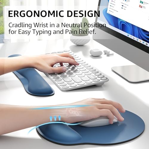 KTRIO Keyboard Wrist Rest & Mouse Pad with Wrist Rest, Navy Blue