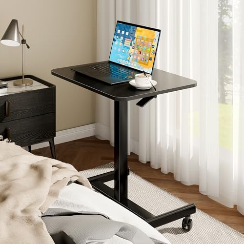 BONTEC Mobile Standing Desk Adjustable Height,Rolling Laptop Cart with Hook