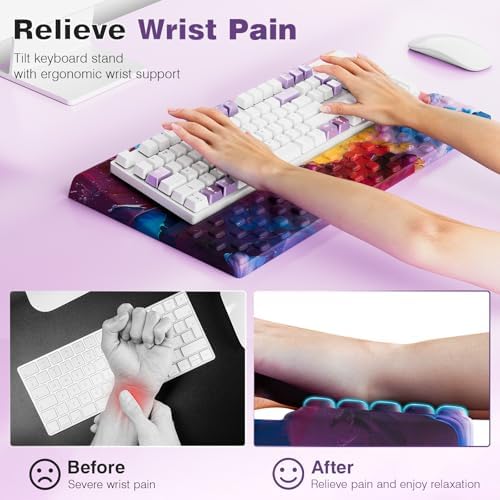 Ospelelf Keyboard Wrist Rest, Ergonomic Memory Foam Wrist Support for Typing & Gaming, Tilted Keyboard Pad, Aesthetic Desk Accessories for Office, Relief for Carpal Tunnel & Wrist Pain, Multicolored