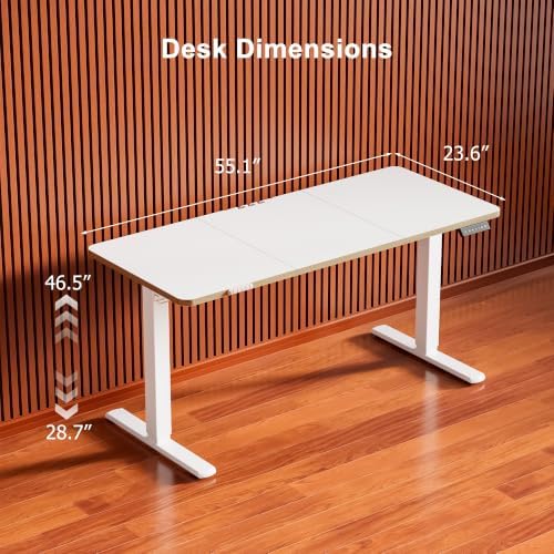 55 Inch Standing Desk with USB-C Port, Cable Management, White