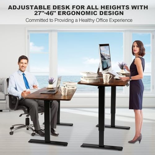 70.8'' x 27'' Electric Standing Desk Adjustable Height with Charging Station, Wheels, 2 USB Ports, 3 Power Outlets, 27''-46'' Lifting Range Stand up Desk for Home Office(Brown)