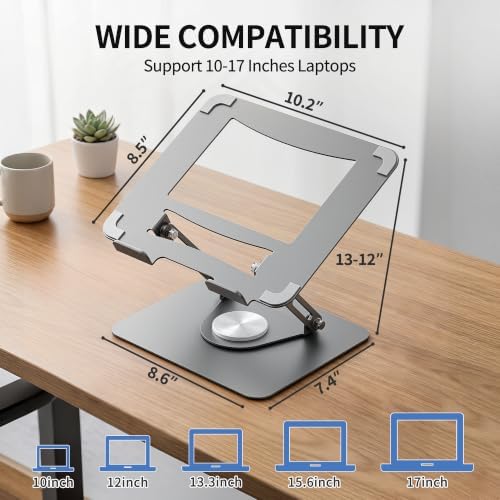 ALASHI 360° Rotating Laptop Stand, Multi-Angle, 10-17", Grey