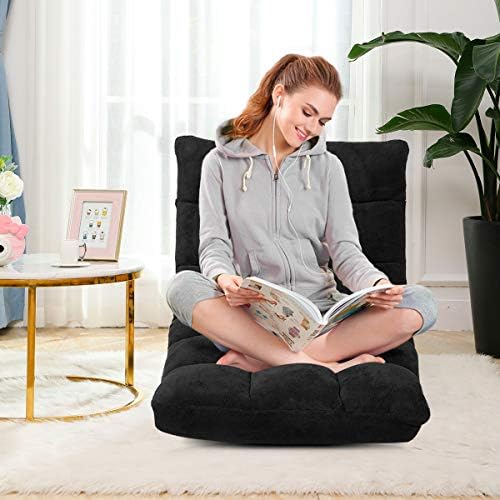 GIANTEX Floor Chairs for Adults, Floor Gaming Chair w/Back Support (Black)