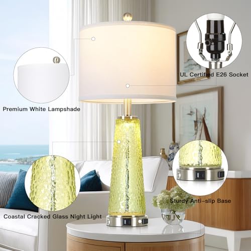 26" Tall Coastal Table Lamps for Living Room, Bedside Lamp for Nightstand