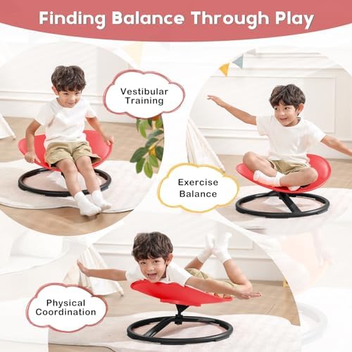 BABAMU Spinning Chair for Autistic Kids, Sensory Swivel Chair, 220LBS Weight Capacity, Autism Sensory Products, Autism Toys, Sensory Toy (RED, Egg)