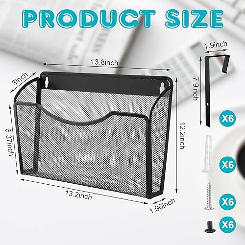 Tenceur 3 Pcs Wall File Holder Hanging, 13.19 x 12.2 x 3.07 Inch, Black