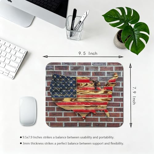 9.5x7.9 Inch Office/Gaming Mouse Pad, Rustic Wooden American Flag Patriotic America Text, Cute Anti-Slip Mat for Desk Decor