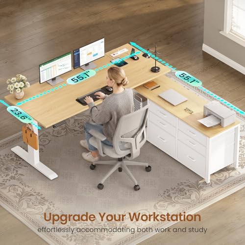 SEDETA L Shaped Electric Standing Desk with 6 Fabric Drawers, Storage