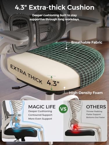Ergonomic Office Desk Chair, Adjustable Dual Lumbar Support & Thick Seat