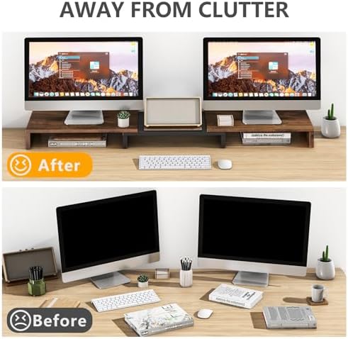 TAVR Dual Monitor Stand Riser, Wooden Computer Monitor Stand for 2 Monitors