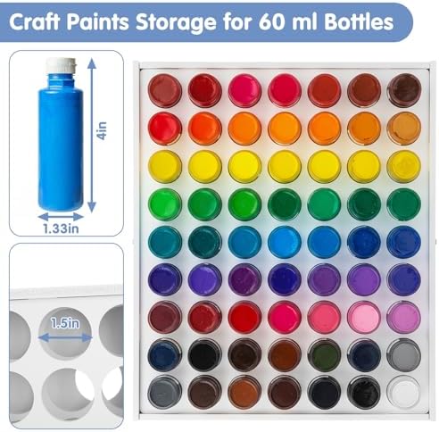 2 Pcs 63 Holes Paint Organizer, Wall-Mounted and Stackable Vertical Craft Paint Storage Holder for 2oz Craft Paints, White