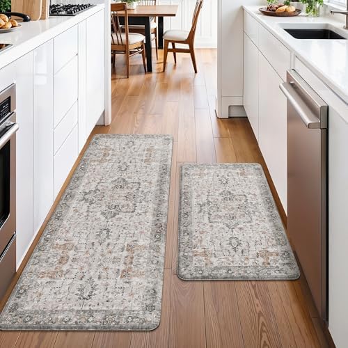 GENIMO Anti Fatigue Kitchen Mats for Floor 2PCS, Standing Rugs,GrayTaupe