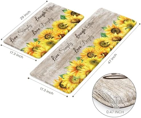 KIMODE Anti Fatigue Kitchen Mat for Floor,Farmhouse Sunflower Kitchen Rugs