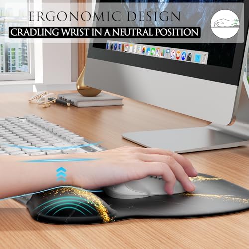 MROCO Ergonomic Mouse Pad with Gel Wrist Rest, 9.4 x 8.1 in, Black Gold