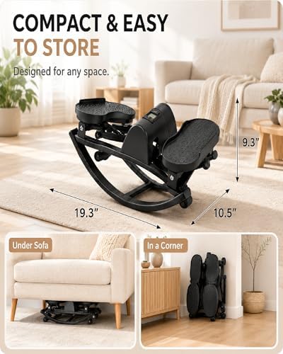 Rock Stepper Side to Side - Mini Stepper Exercise Machine for Home Workout, Rocking Stair Stepper with Resistance Bands & Mat, Portable Workout Equipment & Balance Board Alternative for Adults