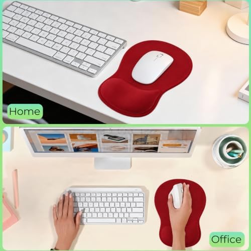 Mouse Pad with Wrist Rest Ergonomic Memory Foam Support, Non-Slip Rubber Base, Comfortable Typing Cushion for Home Office Computer Laptop, Red