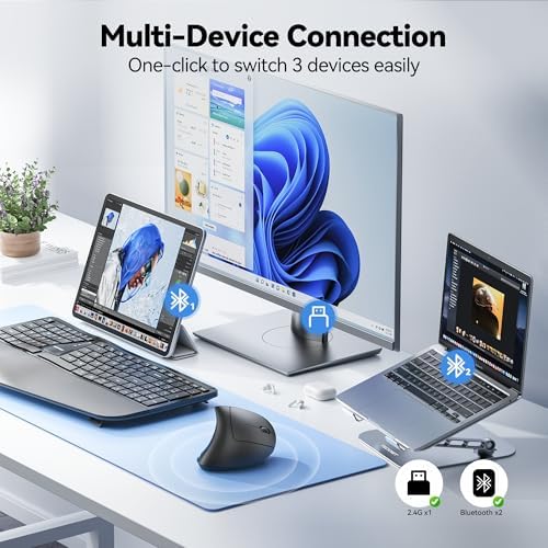 TECKNET Ergonomic Mouse Wireless, Rechargeable Vertical Mice Right Hand