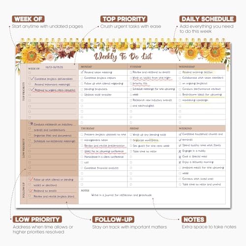 Taja Weekly To Do List Notepad, Undated Weekly Planner Pad, 8.5" x 11"