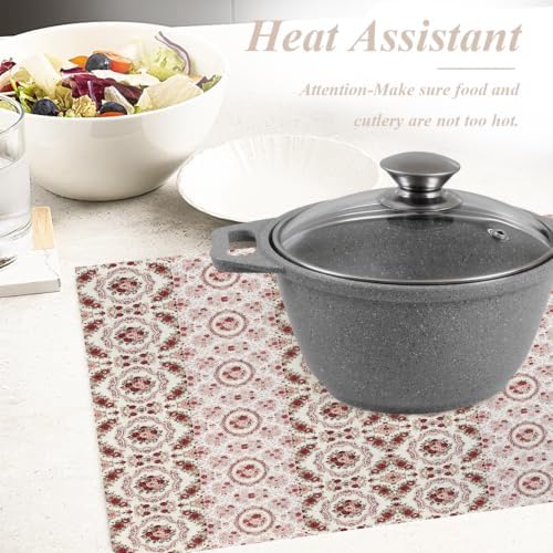 Shrahala Vintage Victorian Floral Set of 4 12 X 18 Inch Linen Placemats, Ornate Rose Scroll Burlap Table Mat Washable Double Layered Heat Insulation for Indoor