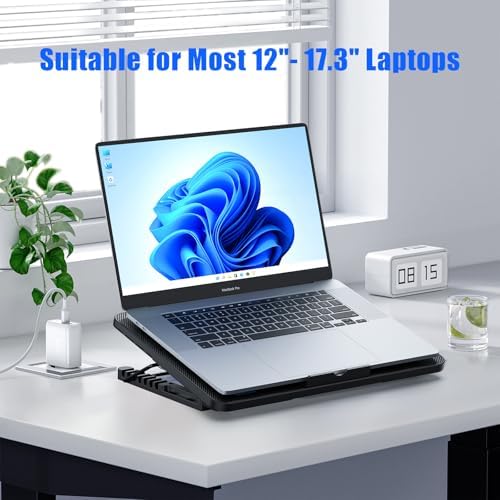 LIANGSTAR Laptop Cooling Pad, Laptop Cooler with 6 Quiet Fans for 12-17 Inch Notebook Gaming Fan Stable Stand, 7 Height & Wind Speed Adjustable, 2 USB Port & Phone Holder (Black)