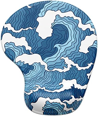 Hsurbtra Ergonomic Mouse Pad with Wrist Rest Support, Gel Mouse Pads with Non-Slip PU Base, Pain Relief Memory Foam Computer Mat, Cute Office Supplies Desk Decro Accessories, Blue Ocean