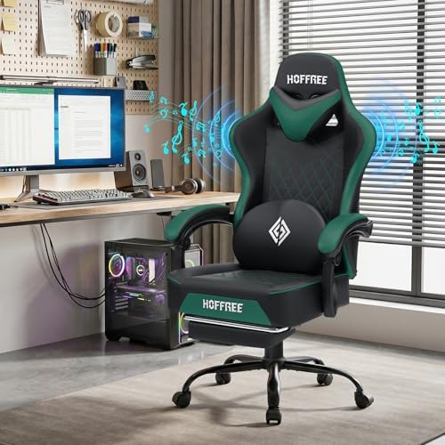HOFFREE Gaming Chair with Speakers Massage Computer Chairs for Adults-Green