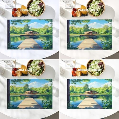 Batmerry Retreat Wooden Structure Linen Placemats Set of 4, Forest Setting Water Body Washable Table Mats for Kitchen Table Thickened Heat Insulation Dining Set Indoor Outdoor 12X18 in