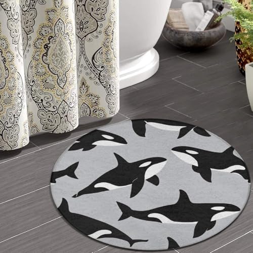 Fashion Round Area Rug Large Non Slip Carpet Unisex Home Decor Mat Orca Whale