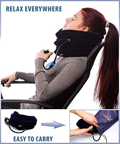 Pinched Nerve Neck Stretcher Cervical Traction Device for Home Pain Treatment | Inflatable Spinal Decompression Collar Unit Muscle Strain Injury Relief | Herniated Disc Problems Remedy Kit (Blue)