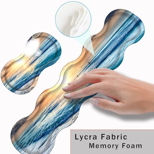 Keyboard Wrist Rest and Mouse Pad with Wrist Support Set Ergonomic Coaster,Memory Foam,Easy Typing Pain Relief,Large XL Desk Mat 31.5"x 11.8",Beach