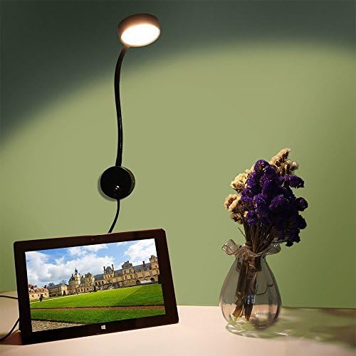 5W Wall Mounted Reading Light Flexible Gooseneck LED Sconce Lamp with Plug & Switch for Bedroom, Office, Workbench, Studio (03 Black Warm White)