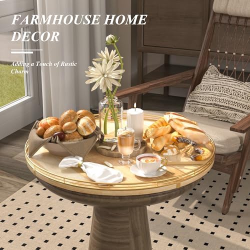 AMH 21-Inch Extra Large Lazy Susan with Oak Base and Gold Iron Rail
