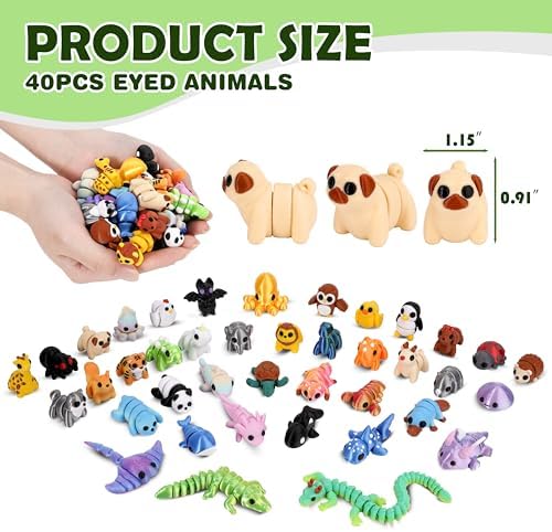 40PCS Mini 3D Printed Animals, Articulated Fidget Toys for Kids