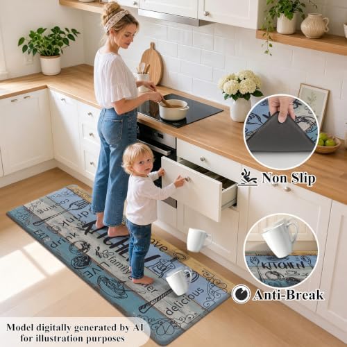 HEBE Anti Fatigue Kitchen Rugs Set of 2, Cushioned Kitchen Mats for Floor