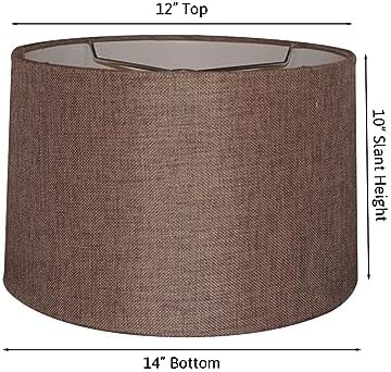 12x14x10 Chocolate Burlap Hardback Drum Lampshade with Brass Spider fitter - Perfect for table and Desk lamps - Medium, Brown