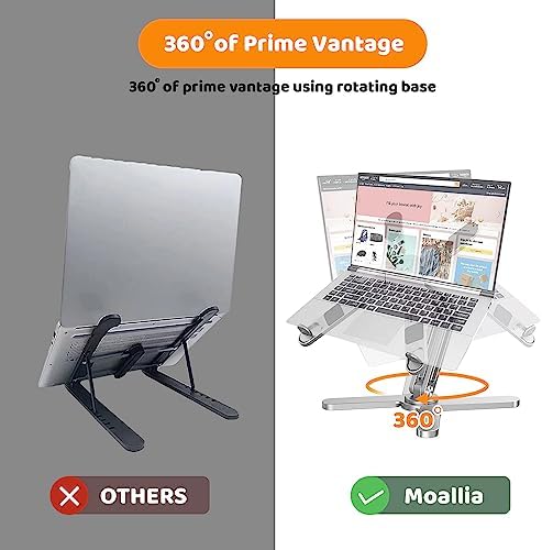 MOALLIA N86 360 Rotating Laptop Stand for Desk with Locking Knobs, Silver