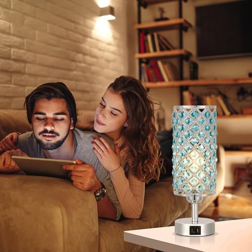 Blue Crystal Bedside Lamp, Nightstand Lamp for Bedroom (Bulb included)