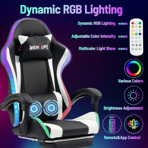 RGB Gaming Chair with Massage, Black/White