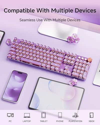 Wireless Typewriter Style Mechanical Keyboard with White Backlit, Knob