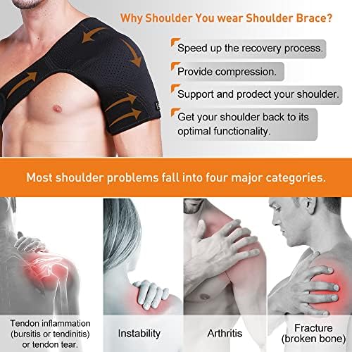 HUEGLO Left Shoulder Brace for Men Women Rotator Cuff Tear,Sports,Large