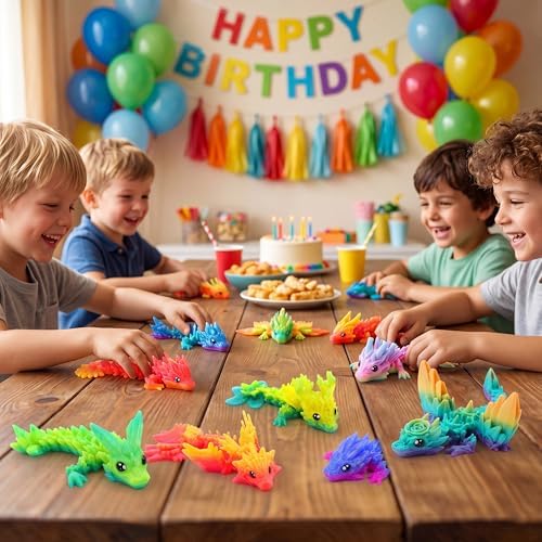 JOYIN 8 Pcs 3D Printed Dragon, 4.4" Colorful Flexible Articulated Dragon Fidget Toys for Party Favors, Classroom Prizes, Goodie Bag Fillers, Autism Stress Relief for Kids & Adults Birthday Gifts
