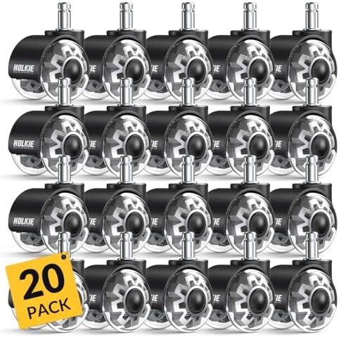 HOLKIE Office Chair Wheels Set of 20 Replacement 2 Inch Dual Casters - Universal Fit 11mm Rubber Smooth Quiet Rolling Casters - for Hardwood Floors Carpet Computer Grey