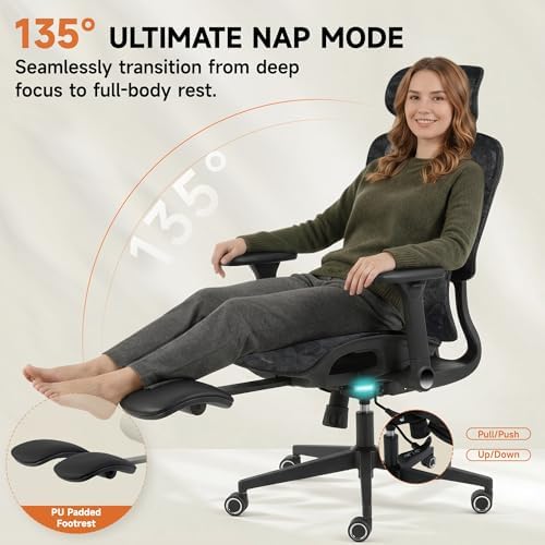 Korser Ergonomic Mesh Office Chair with Footrest, Big and Tall Desk Chair with 4D Flip-Up Arms, Auto-Tracking Lumbar Support, 3D Headrest, High Back Computer Gaming Chair for Home Office, Black