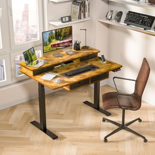 Kingant Electric Standing Desk with 4 Drawers, Height Adjustable 48"x 30"