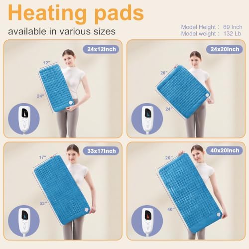 Heating Pad,Electric Heating Pads,Heating Pad for Back,Blue,24x12 Inch
