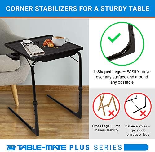 Table-Mate TV Tray Table | Portable Desk Folding Dinner Tray, Couch Table Trays for Eating Snack Food, Portable Laptop Desk, Bed Trays for Eating | Adjustable TV Trays with 3 Angles and Cup Holder