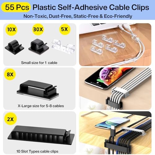 [313Pcs] Cable Management Kit, Reusable Computer Desk Cord Organizer, Black