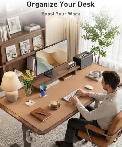Aothia Faux Leather Desk Mat Mouse Pad, 55" x 24", Khaki