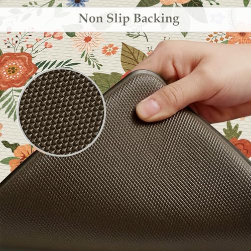 KIMODE Kitchen Mats for Floor Anti Fatigue, White Floral Rugs for Decor