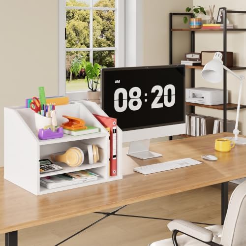 CHOEZON Wooden Desk Organizer, File Organizer with Adjustable Partitions